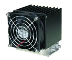 High-power coaxial RF combiner with heat sink and cooling fan attachment