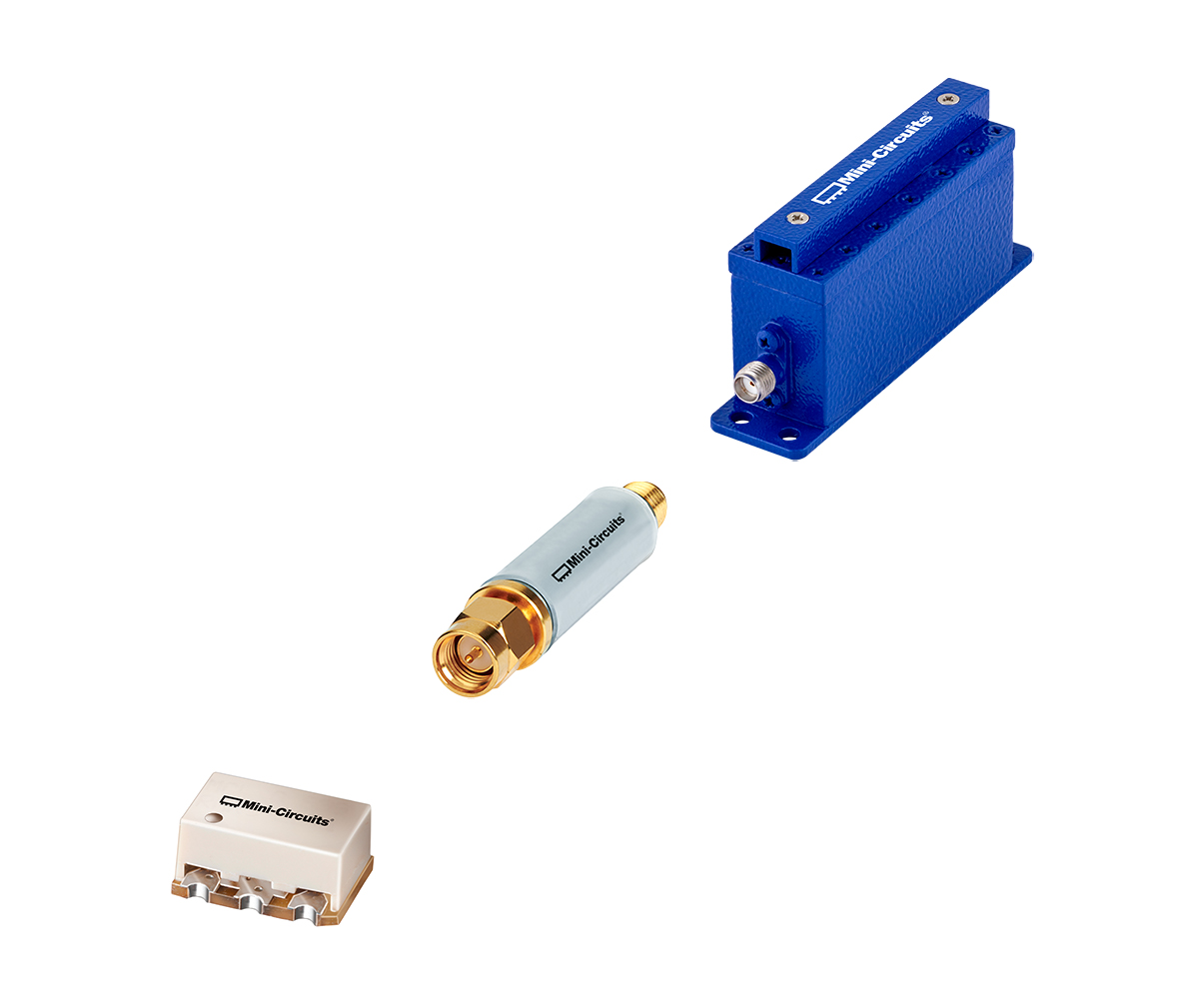 Three bandpass filters with different case styles